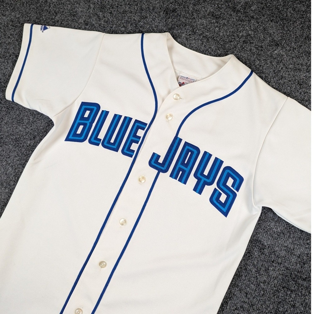 Majestic Toronto Blue Jays MLB Baseball Jersey White Blue‎ Mens Medium Button Up